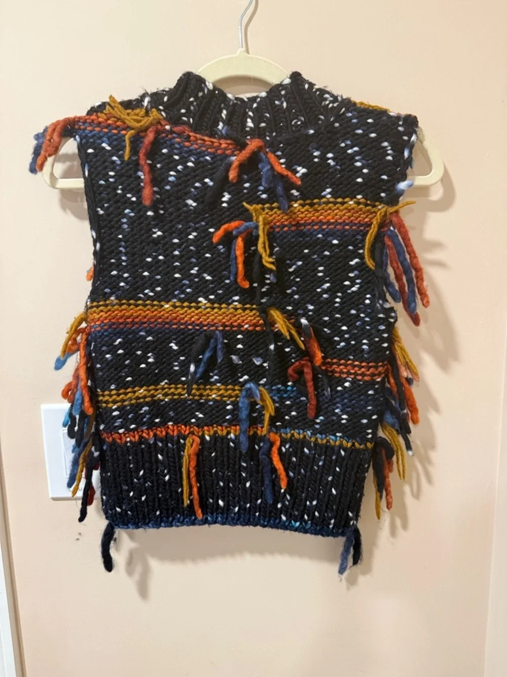 Sea New York Black Knit Fringe Sweater Vest with Multicolor Stripes